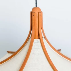 New Pamono Wooden Pendant Light with Textile Shade from Domus Germany, 1970s