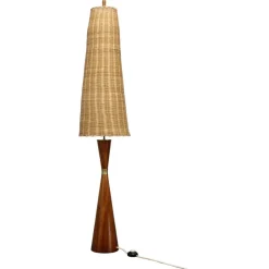 Outlet Pamono Wooden Table Lamp with Wicker Shade from Parker Knoll, Britain, 1960s