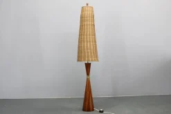 Outlet Pamono Wooden Table Lamp with Wicker Shade from Parker Knoll, Britain, 1960s