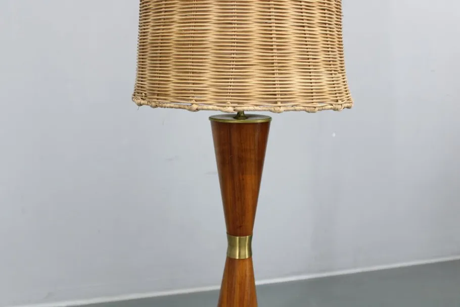 Outlet Pamono Wooden Table Lamp with Wicker Shade from Parker Knoll, Britain, 1960s