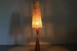 Outlet Pamono Wooden Table Lamp with Wicker Shade from Parker Knoll, Britain, 1960s