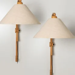 Hot Pamono Wooden Wall Lights with Natural Shade by Domus Germany, 1970s