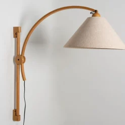 Hot Pamono Wooden Wall Lights with Natural Shade by Domus Germany, 1970s