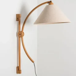 Hot Pamono Wooden Wall Lights with Natural Shade by Domus Germany, 1970s