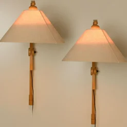 Hot Pamono Wooden Wall Lights with Natural Shade by Domus Germany, 1970s