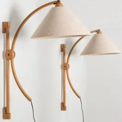 Hot Pamono Wooden Wall Lights with Natural Shade by Domus Germany, 1970s