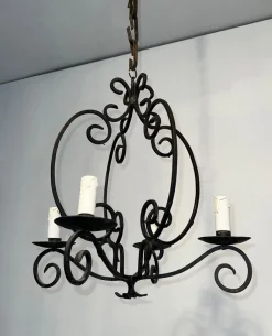 Sale Pamono Wrought Iron Chandelier with 4 Light Arms