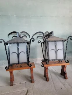 Pamono Wrought Iron Corner Lanterns, Set of 2
