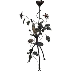 Outlet Pamono Wrought Iron Floor Lamp with Leaves, Flowers, and Parrot, 1960s