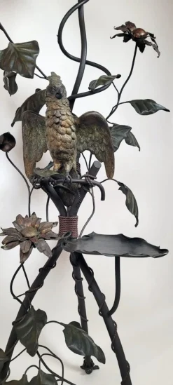 Outlet Pamono Wrought Iron Floor Lamp with Leaves, Flowers, and Parrot, 1960s