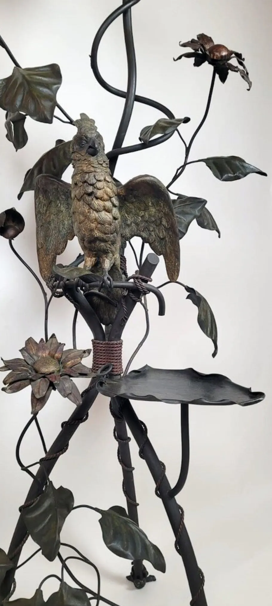 Outlet Pamono Wrought Iron Floor Lamp with Leaves, Flowers, and Parrot, 1960s
