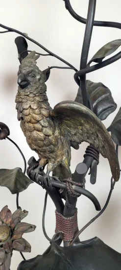 Outlet Pamono Wrought Iron Floor Lamp with Leaves, Flowers, and Parrot, 1960s