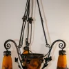 Discount Pamono Wrought Iron Pate de Verre Lamp from Muller Freres Luneville, France, 1930s