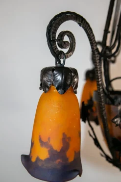 Discount Pamono Wrought Iron Pate de Verre Lamp from Muller Freres Luneville, France, 1930s