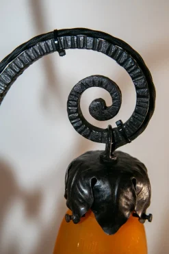 Discount Pamono Wrought Iron Pate de Verre Lamp from Muller Freres Luneville, France, 1930s