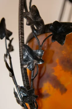 Discount Pamono Wrought Iron Pate de Verre Lamp from Muller Freres Luneville, France, 1930s