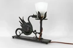 Sale Pamono Wrought Iron Table Lamp with Dragon, Italy, 1900s