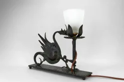 Sale Pamono Wrought Iron Table Lamp with Dragon, Italy, 1900s