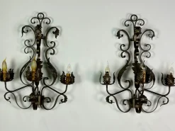 New Pamono Wrought Iron Wall Lights with Foliage Decoration, 1950s, Set of 2