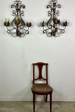 New Pamono Wrought Iron Wall Lights with Foliage Decoration, 1950s, Set of 2