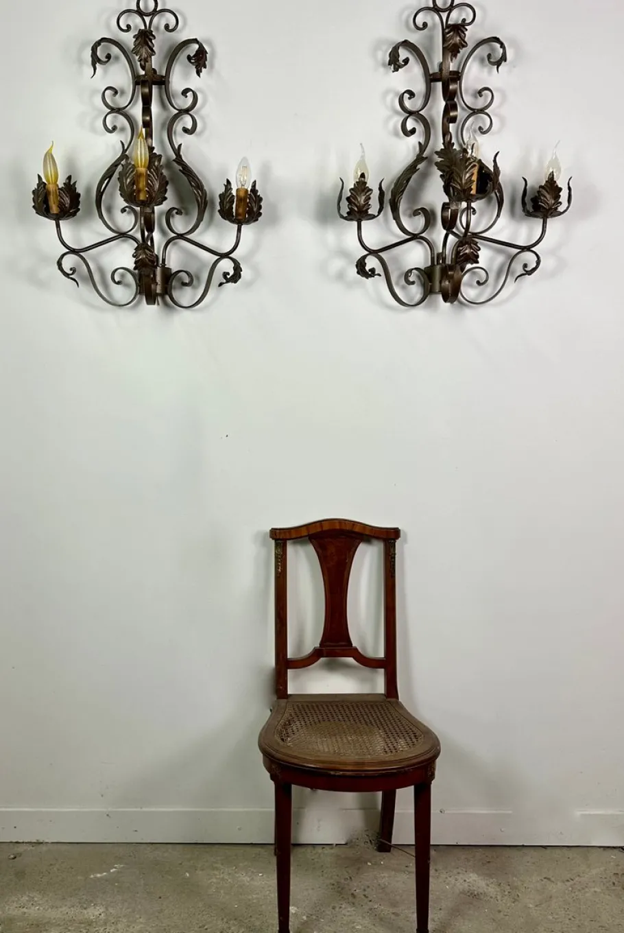 New Pamono Wrought Iron Wall Lights with Foliage Decoration, 1950s, Set of 2