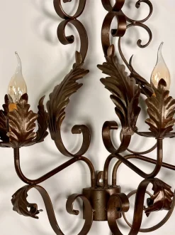 New Pamono Wrought Iron Wall Lights with Foliage Decoration, 1950s, Set of 2