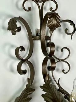 New Pamono Wrought Iron Wall Lights with Foliage Decoration, 1950s, Set of 2