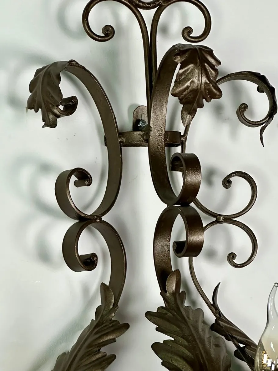 New Pamono Wrought Iron Wall Lights with Foliage Decoration, 1950s, Set of 2