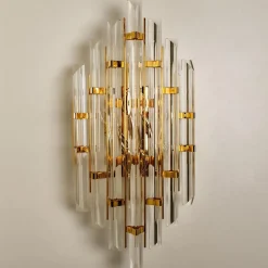 Clearance Pamono XXL Venini Style Murano Glass and Gold-Plated Sconce, Italy