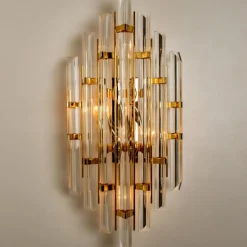 Clearance Pamono XXL Venini Style Murano Glass and Gold-Plated Sconce, Italy