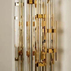 Clearance Pamono XXL Venini Style Murano Glass and Gold-Plated Sconce, Italy