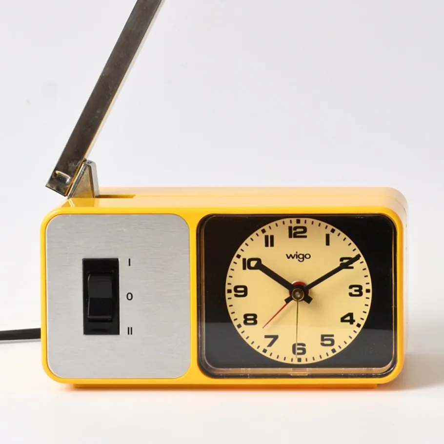 Outlet Pamono Yellow Alarm Clock with Telescopic Lamp from Wigo, 1970s