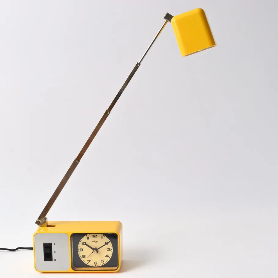 Outlet Pamono Yellow Alarm Clock with Telescopic Lamp from Wigo, 1970s
