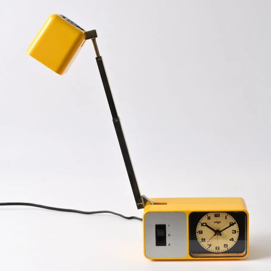 Outlet Pamono Yellow Alarm Clock with Telescopic Lamp from Wigo, 1970s