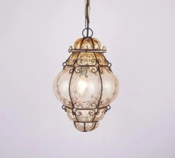 Sale Pamono Yellow Amber Murano Caged Glass Pendant Light from Seguso, 1960s