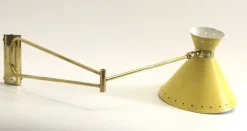 Clearance Pamono Yellow Diabolo Articulated Wall Light attributed to Rene Mathieu for Lunel, 1950s