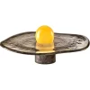 Clearance Pamono Yellow Glass Sphere on Swirling Marbled Smokey Grey Glass Base by Aina Kari
