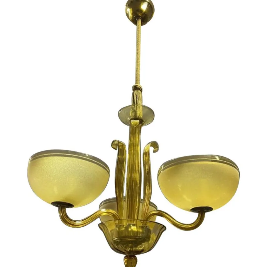 New Pamono Yellow Murano Glass Chandelier, 1960s