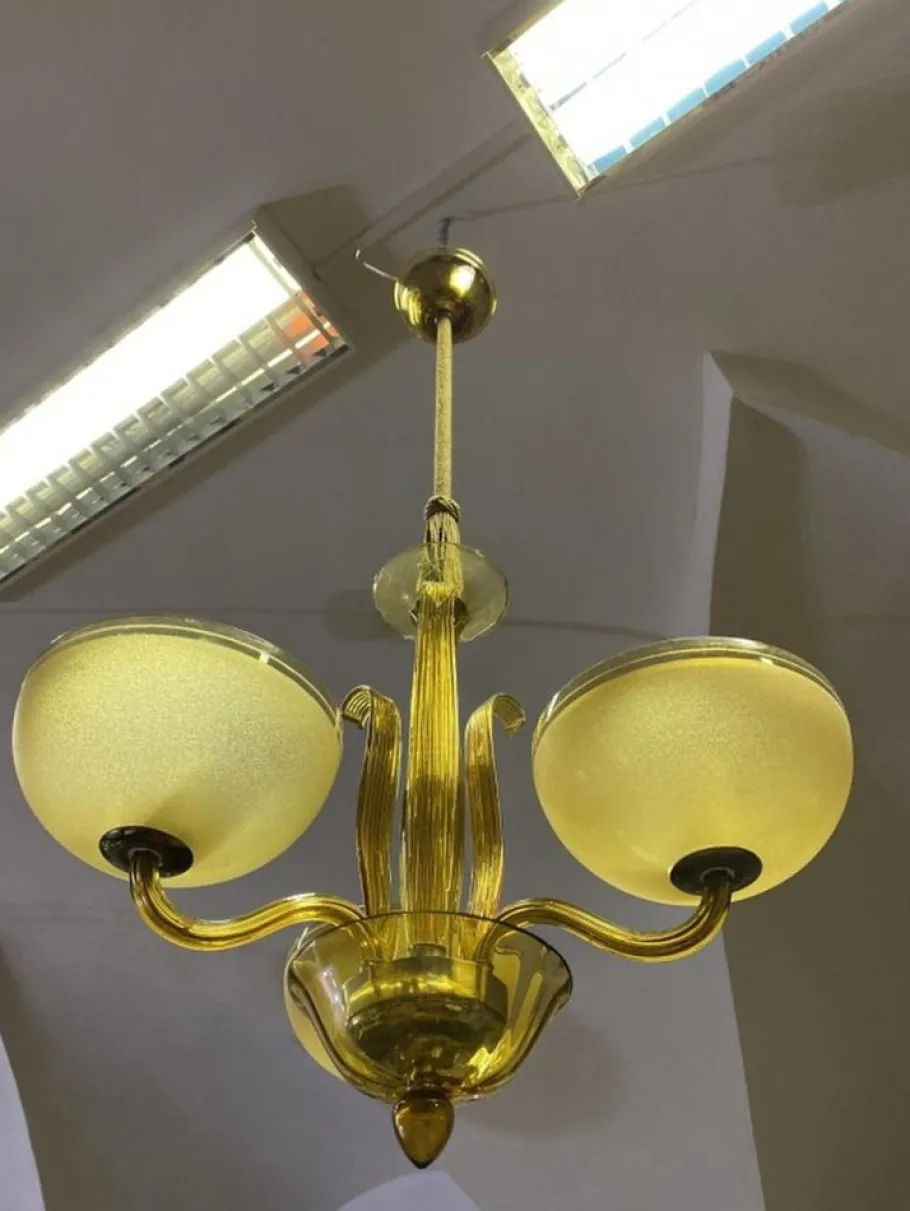 New Pamono Yellow Murano Glass Chandelier, 1960s