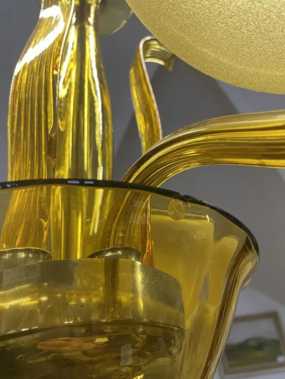 New Pamono Yellow Murano Glass Chandelier, 1960s